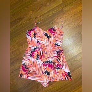 Forever 21 women’s small tropical skort romper, pink orange white black
